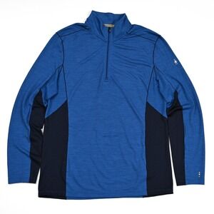 Mens Large Smartwool Merino Sport 150 1/4 Zip Pullover Blue Merino Wool Hiking